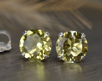 Lemon Quarz Ohrring, 4ct Tw große Runde Silber Ohrstecker