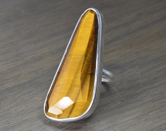 Tiger's Eye Ring, 28cts oval adjustable cocktail ring - Molly Ring