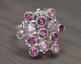 Rhodolite Blush Pink Topaz Garnet Ring, silver cocktail statement gemstone ring - Miro Ring