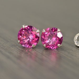 Pink Topaz Earring, large round silver stud, 4.5 tw / 2.25ct tw Pink Topaz image 1