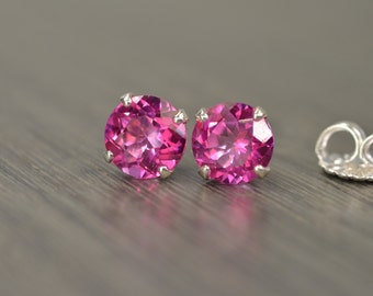 Pink Topaz Earring, large round silver stud, 4.5 tw / 2.25ct tw Pink Topaz