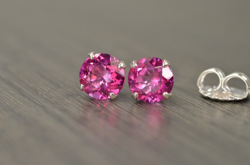 Pink Topaz Earring, large round silver stud, 4.5 tw / 2.25ct tw Pink Topaz image 1