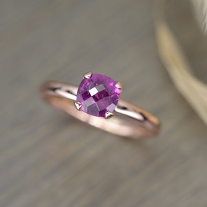 Grape Rhodolite Garnet Ring, cushion solid gold stacking JANUARY BIRTHSTONE Aurora Solitaire image 2