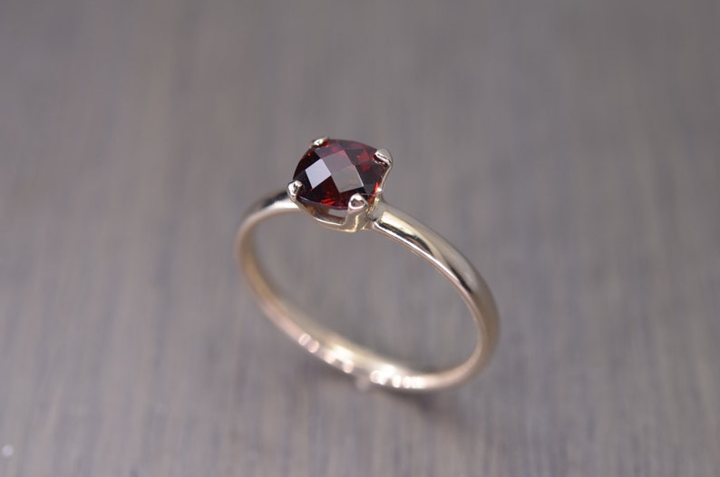 stacking Aurora Solitaire cushion silver solid gold Garnet Ring