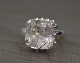 Anneau de quartz Rutilated Tourmalinated, 6ct coussin argenté solitaire CHOOSE VOTRE GEM - Darcy Ring