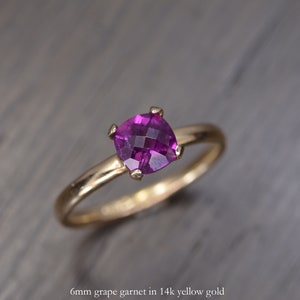 Grape Rhodolite Garnet Ring, cushion solid gold stacking JANUARY BIRTHSTONE Aurora Solitaire image 5