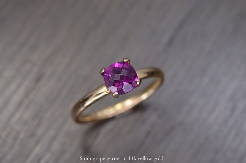 Grape Rhodolite Garnet Ring, cushion solid gold stacking JANUARY BIRTHSTONE Aurora Solitaire image 5