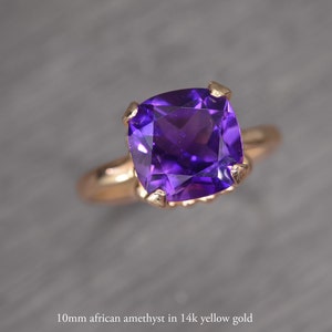 African Amethyst Ring, 4ct square cushion silver gold prong solitaire FEBRUARY BIRTHDAY Darcy Ring image 4