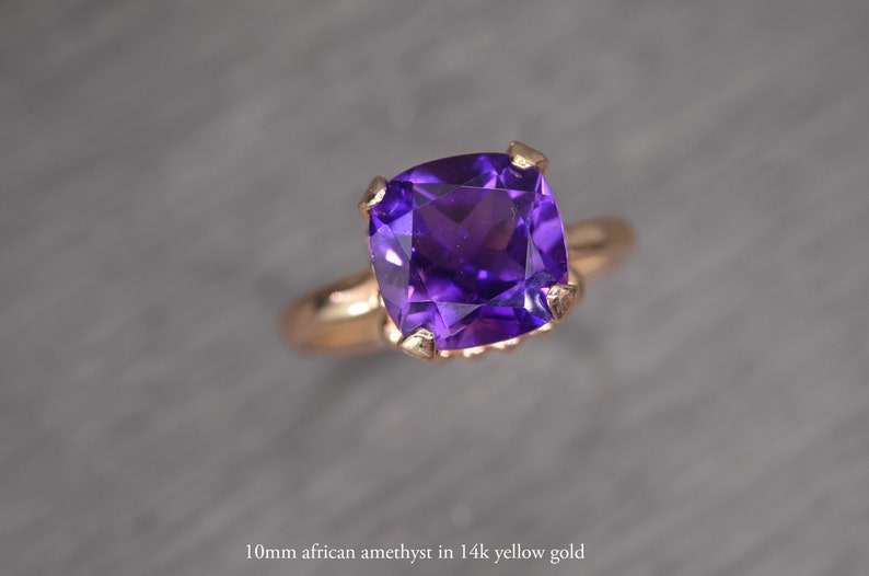 African Amethyst Ring, 4ct square cushion silver gold prong solitaire FEBRUARY BIRTHDAY Darcy Ring image 4