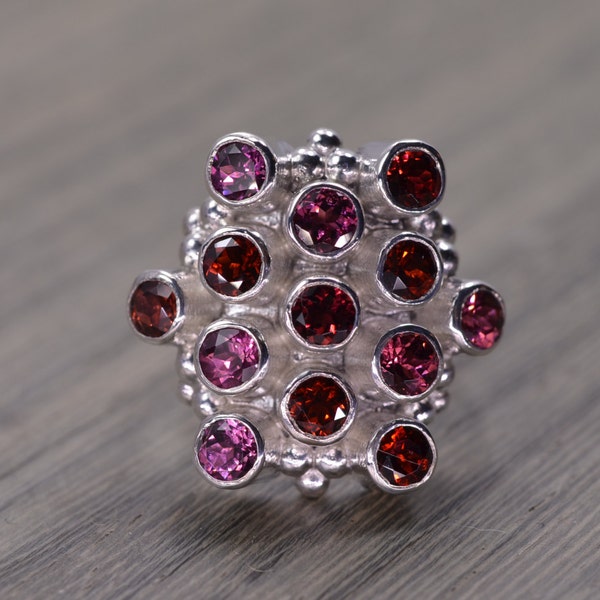 Rhodolite Garnet Ring, size 6, silver cocktail statement gemstone ring, January Birthstone - Miro Ring