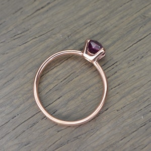 Grape Rhodolite Garnet Ring, cushion solid gold stacking JANUARY BIRTHSTONE Aurora Solitaire image 7