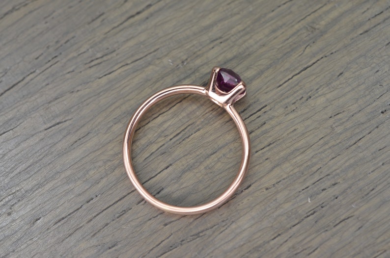 Grape Rhodolite Garnet Ring, cushion solid gold stacking JANUARY BIRTHSTONE Aurora Solitaire image 7