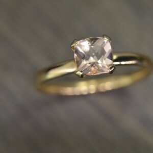 Morganite Ring, cushion silver solid gold stacking - Aurora Solitaire