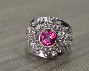 Pink Topaz Ring, silver gold unisex menswear inspired statement - Georgie Ring