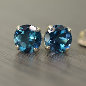 Blue Topaz Stud Earrings, 4.5ct tw large round London Lagoon Swiss Topaz image 1