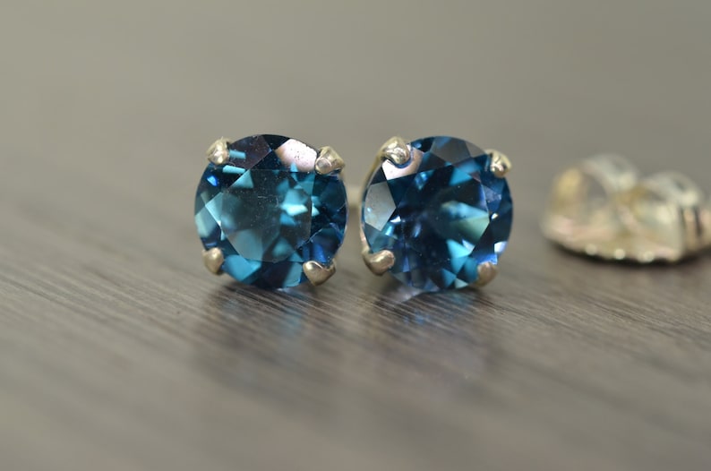 Blue Topaz Stud Earrings, 4.5ct tw large round London Lagoon Swiss Topaz image 1