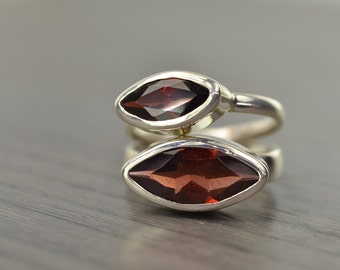 Garnet Stack Ring, size 5, silver marquise 2ct 4ct stacking ring, January Birthstone - Navette Ring