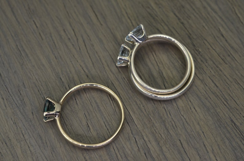 stacking Aurora Solitaire cushion silver solid gold Garnet Ring