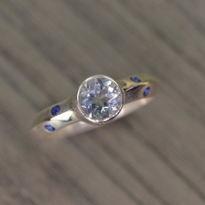 Aquamarine Sapphire Ring, silver gold stack ring, March September Birthstone - Luciano Ring