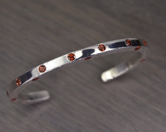 Garnet Cuff, modern silver gold gemstone stacking bracelet - Casper Cuff