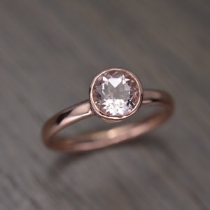 Morganite Gold Ring, 1ct round Engagement Ring, solid 14k pink rose gold - Blaze Solitaire