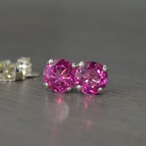 Pink Topaz Earring, large round silver stud, 4.5 tw / 2.25ct tw Pink Topaz image 3