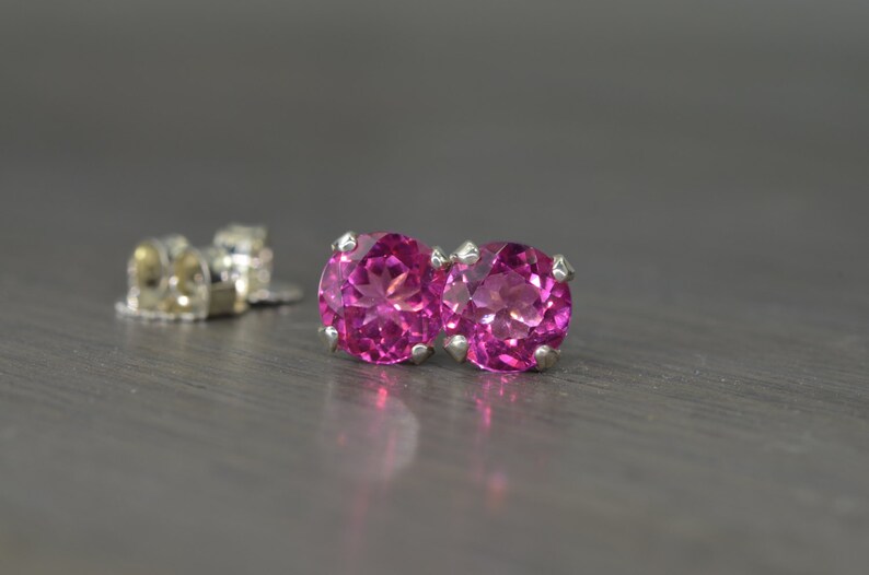 Pink Topaz Earring, large round silver stud, 4.5 tw / 2.25ct tw Pink Topaz image 3