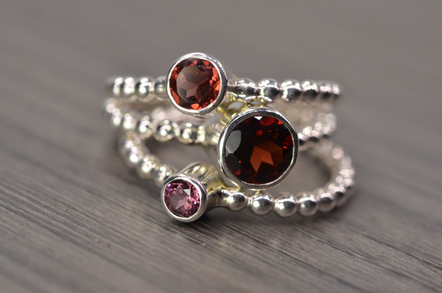 Pink Red Garnet Stack Rings size 6 silver gold trio stacking | Etsy