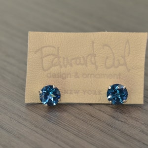 Blue Topaz Stud Earrings, 4.5ct tw large round London Lagoon Swiss Topaz image 3