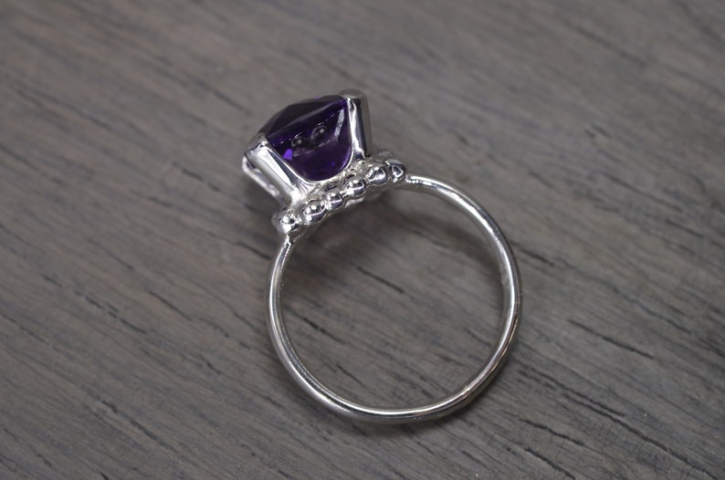 African Amethyst Ring, 4ct square cushion silver gold prong solitaire FEBRUARY BIRTHDAY Darcy Ring image 3