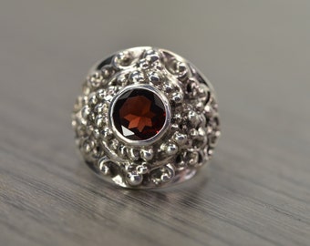 Garnet Statement Ring, size 7.5, silver chunky unisex menswear ring, January Birthstone - Georgie Ring