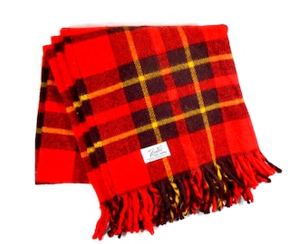 Vintage Plaid Wool Blanket, 1960s Faribo Tartan Plaid Wool Woven Throw Blanket Red Black Yellow, Rustic Cabin Lodge Cottage Winter Decor