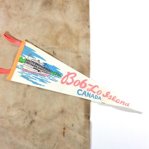 Vintage Souvenir Felt Pennant, 1960s Bob-Lo Island Boat Canada Detroit Michigan Amusement Park Banner, Retro Mid Century Neon Wall Decor