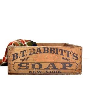 Vintage Advertising Wood Crate, 1800s Rare B.T. Babbitt&#39;s Soap New York Wooden Box, Antique Rustic Victorian Farmhouse Cottage Storage Decor