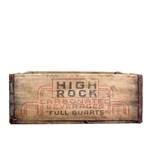 Vintage Wood Soda Pop Crate, 1940s High Rock Ginger Ale Advertising Wooden Bottle Crate Case, Antique Rustic Art Deco Cottage Storage Decor