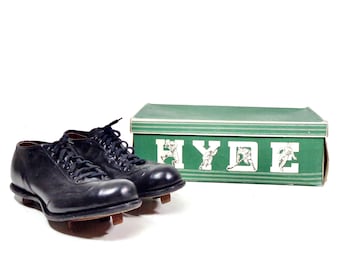 Vintage Leather Baseball Shoes, 1950s Hyde Baseball Cleats Spikes