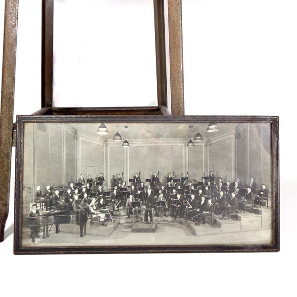 Vintage Panoramic Photo, 1920s Framed Original Orchestra Band Detroit Michigan Group Black and White Photograph, Antique Wall Decor