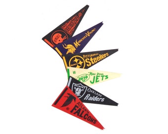 Vintage Football Team Felt Pennants, 1970s NFL Various Teams Choice of Small Souvenir Pennants, Vintage Sports Memorabilia Decor