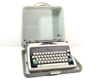 Vintage Typewriter, 1960s Olympia SM-7 Deluxe Portable Manual Working Typewriter with Original Case