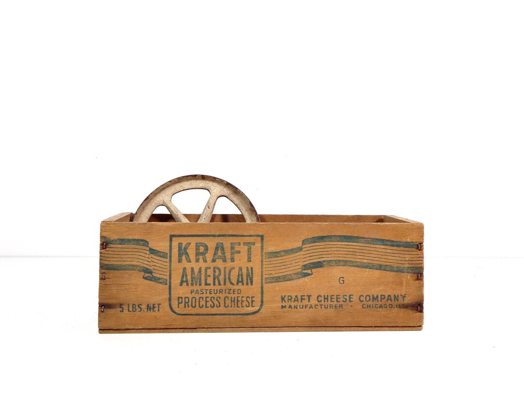 Vintage Wood Cheese Box, 1940s Kraft American Cheese Wooden Box, Rustic