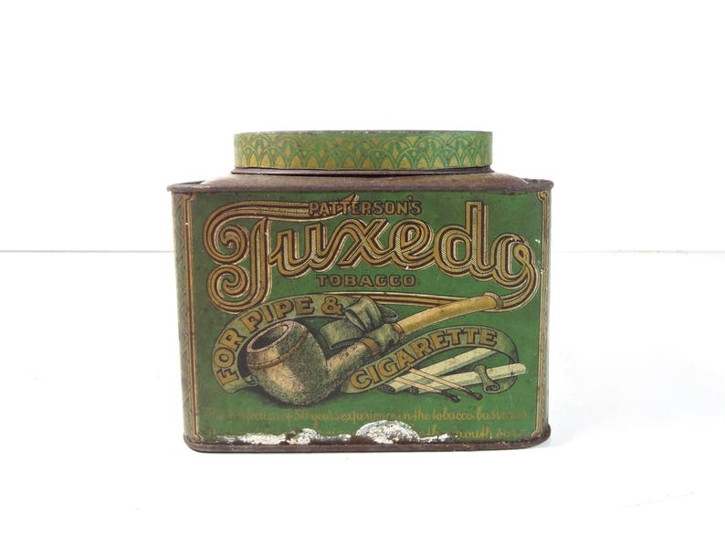 Vintage Tuxedo Tobacco Tin Box Rare One Pound Oval Top Patterson/'s Tuxedo Tobacco Advertising Tin Canister