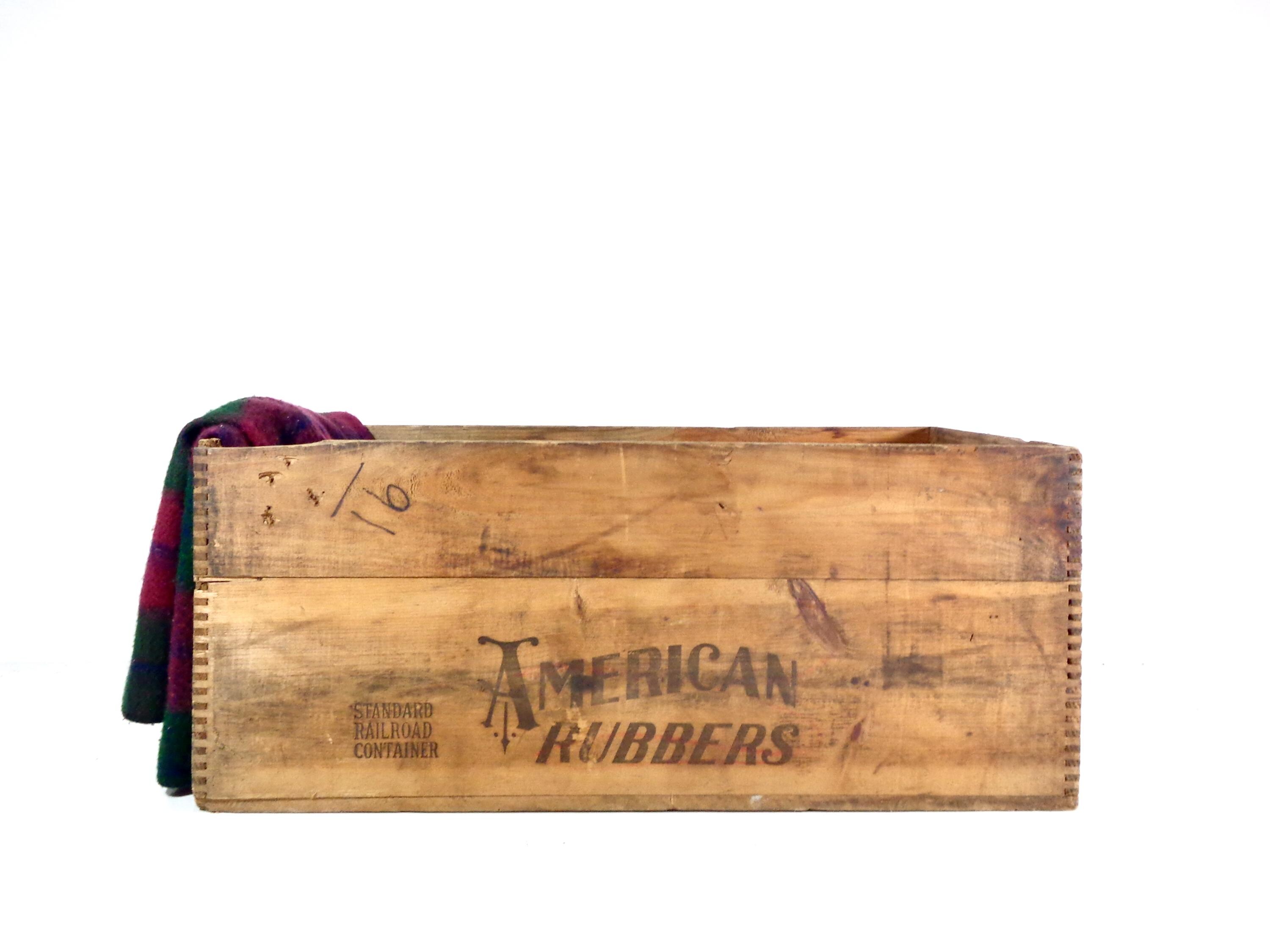 Vintage American Rubbers Advertising Wood Crate, 1800s American