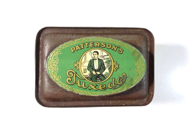 Vintage Tuxedo Tobacco Tin Box Rare One Pound Oval Top Patterson/'s Tuxedo Tobacco Advertising Tin Canister