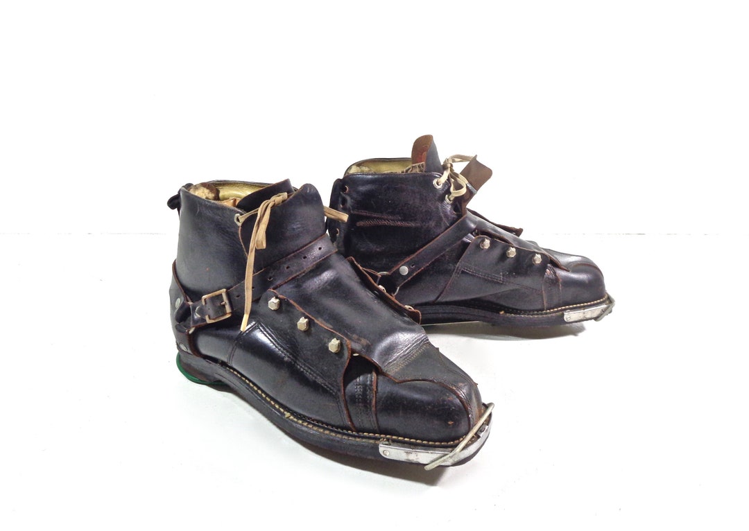 Vintage Ski Boots 1940s Leather Downhill Snow Ski Boots Set - Etsy