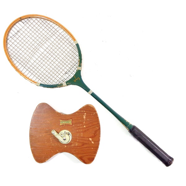 Vintage Wooden Badminton Racquet, 1930s Wright and Ditson JC Higgins Whiz Wood Tennis Racquet with Press, Antique Sports Memorabilia Decor