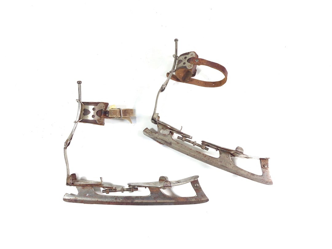 Vintage Ice Skates, Pair of Early 1900s Klipper Klub Steel and Leather