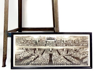 Vintage Panoramic Photo, 1940s Framed Original Mantle Club Detroit Michigan Fraternal Group Black and White Photograph, Antique Wall Decor