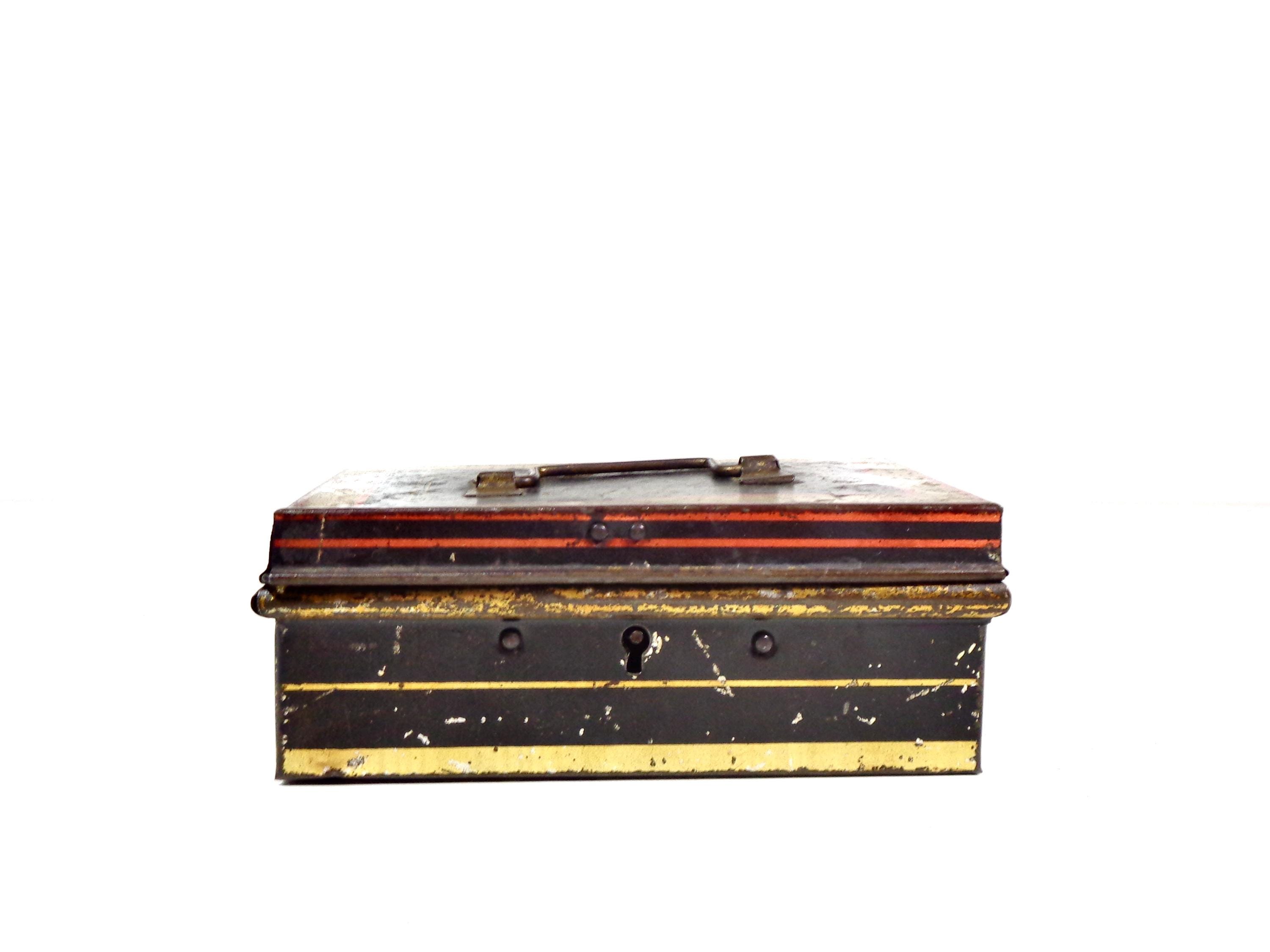 Vintage Metal Lock Box, 1800s Toleware Painted Small Metal Coin Money ...