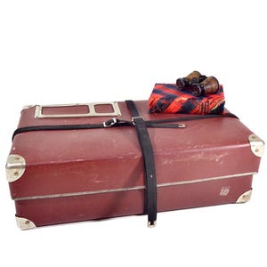 Vintage Suitcase, 1940s Hard Shell Fiberboard Salesman Sample Travel Shipping Case Trunk Maroon Red, Antique Luggage Decor Prop