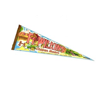 Vintage Souvenir Felt Pennant, 1960s Fort Wilkins State Park Copper Harbor Michigan Pennant Banner, Cottage Cabin Lodge Rustic Wall Decor